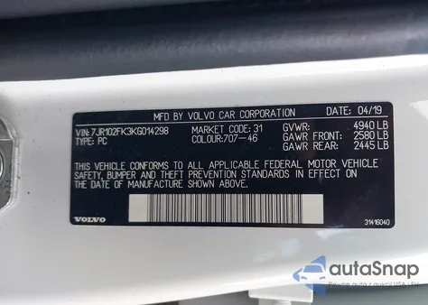 2019 Volvo S60 T5 Momentum from USA, damaged, VIN 7JR102FK3KG014298